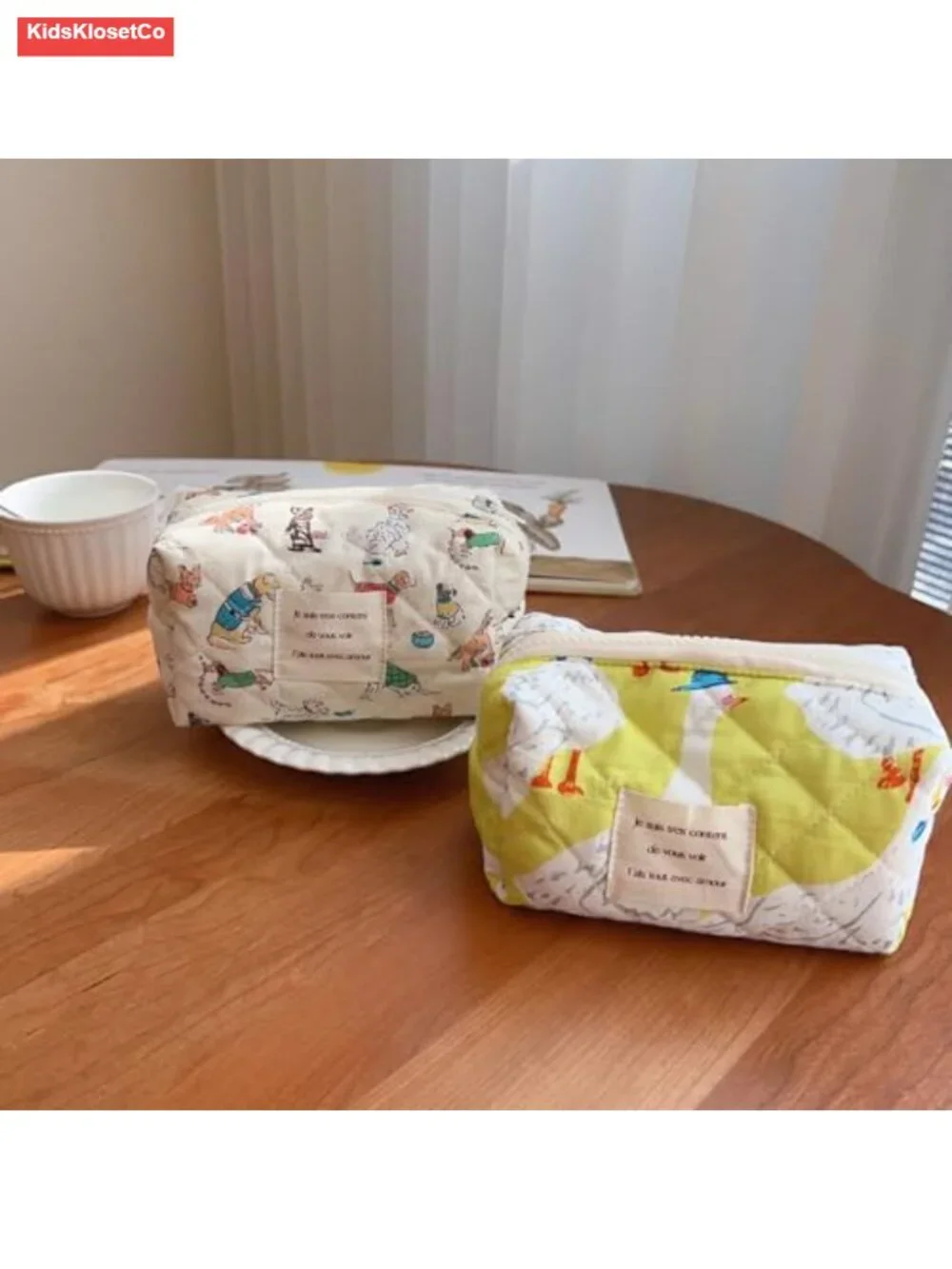 Quilted Cotton Mini Makeup Bag with Animal Pattern, Travel Cosmetic Organizer